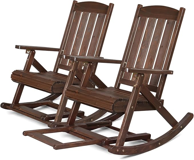 VINGLI Wooden Porch Rocking Chair, Heavy Duty Outdoor Rocking Chair