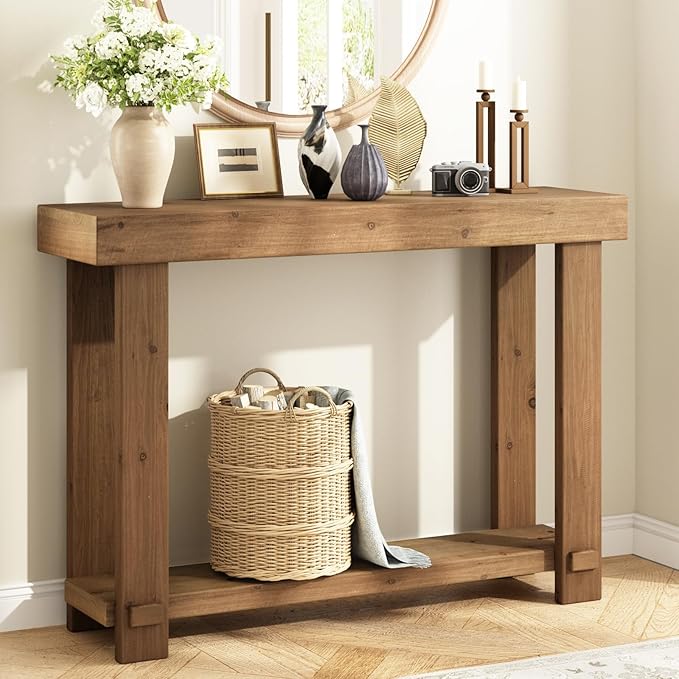 WINWYY Solid Wood Console Table, 42.5" Farmhouse Entryway Tables Thickened