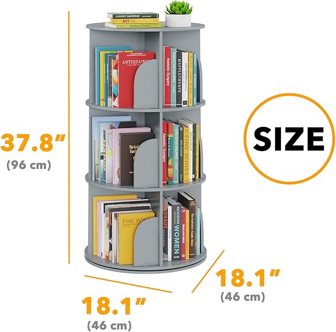 SpaceAid 3 Tier Rotating Bookshelf Tower, Spinning Bookcase Lazy Susan