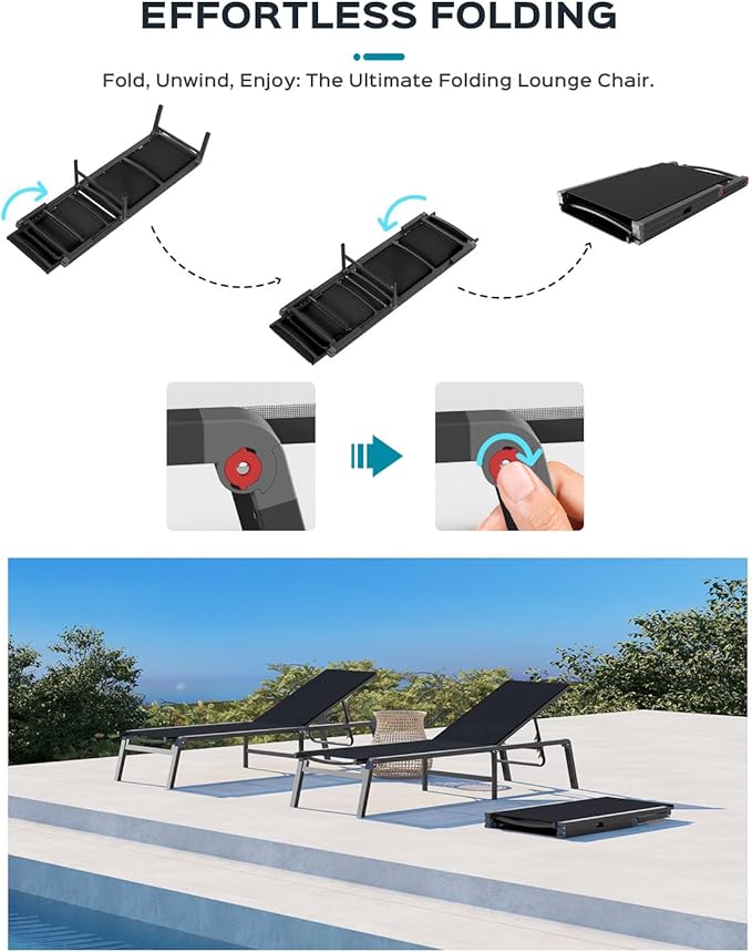 Ciokea Aluminum Chaise Lounge Ourdoor, Foldable & Assemble Free Outdoor Lounge