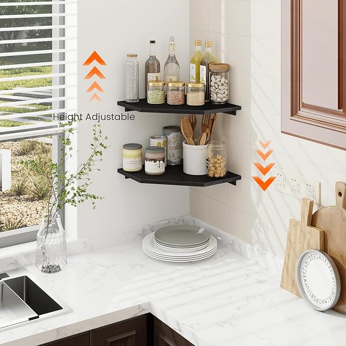 Homode Corner Shelf Wall Mount, Cable Box, Wood Hanging Storage Shelf Organizer
