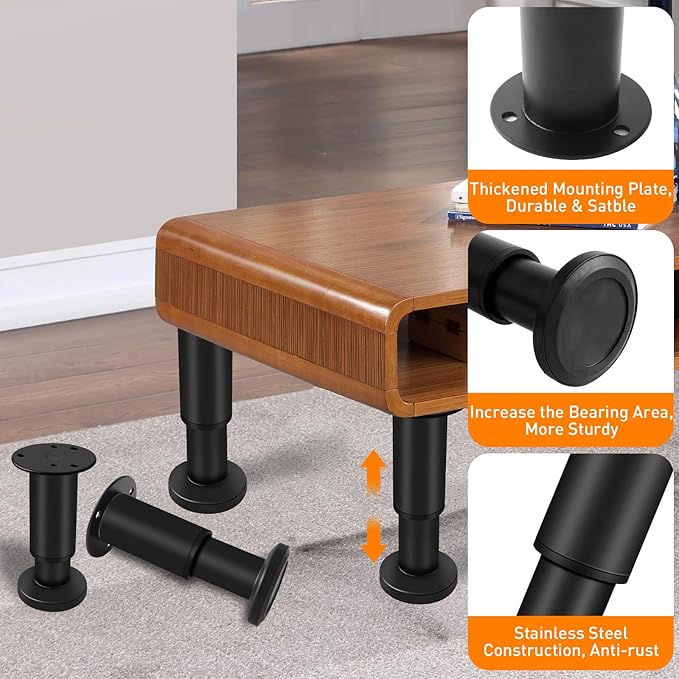 4 Pcs Adjustable Height Furniture Support Legs 10-17 inch, Metal Adjustable