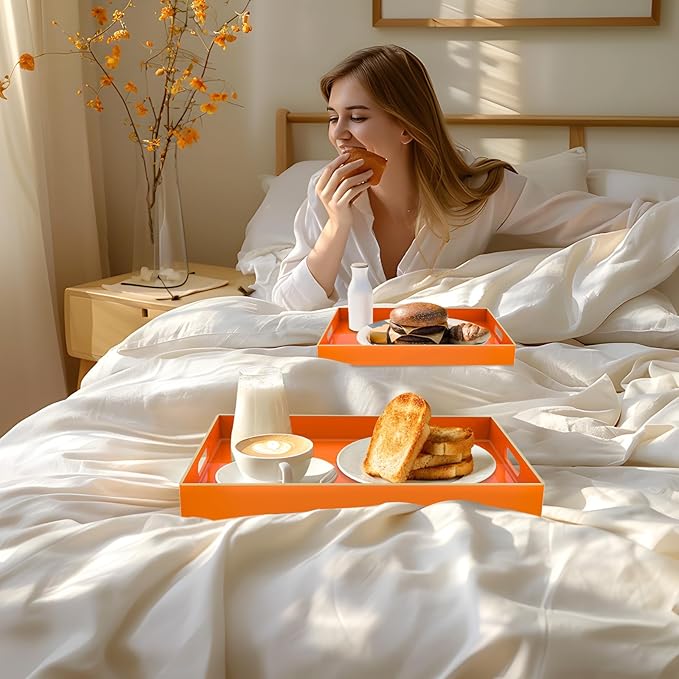 MAONAME Orange Serving Trays Set of 2, Plastic Decorative Trays