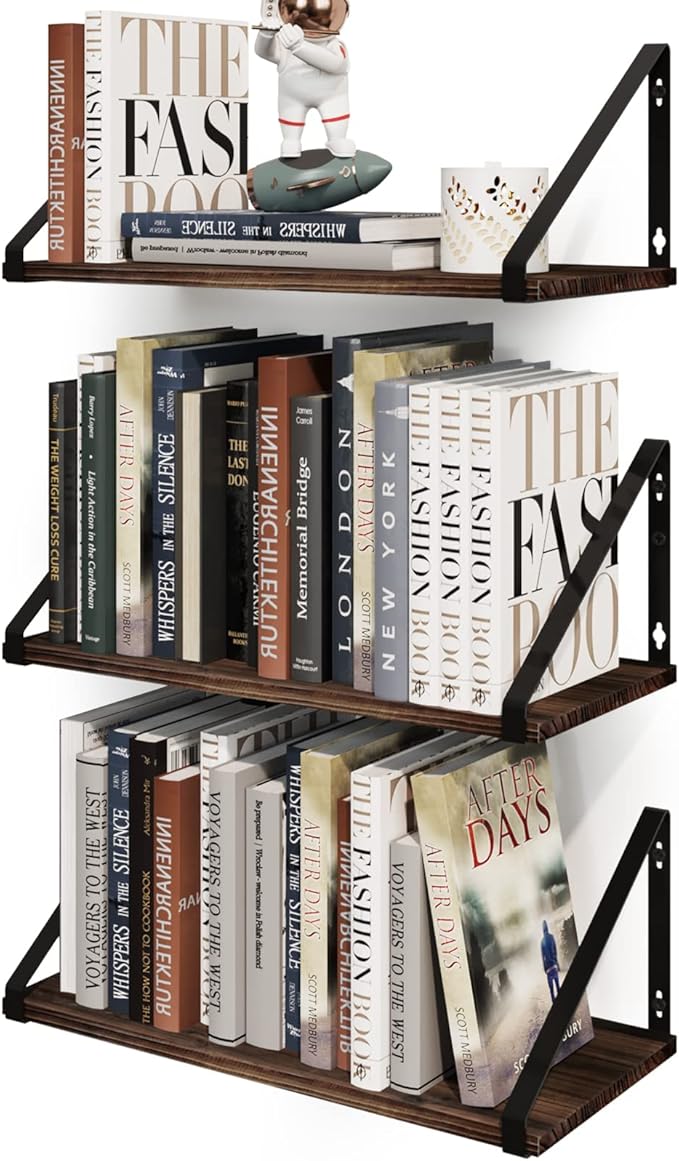 BAMEOS Floating Shelves Rustic Wood Wall Shelf, Small Bookshelf