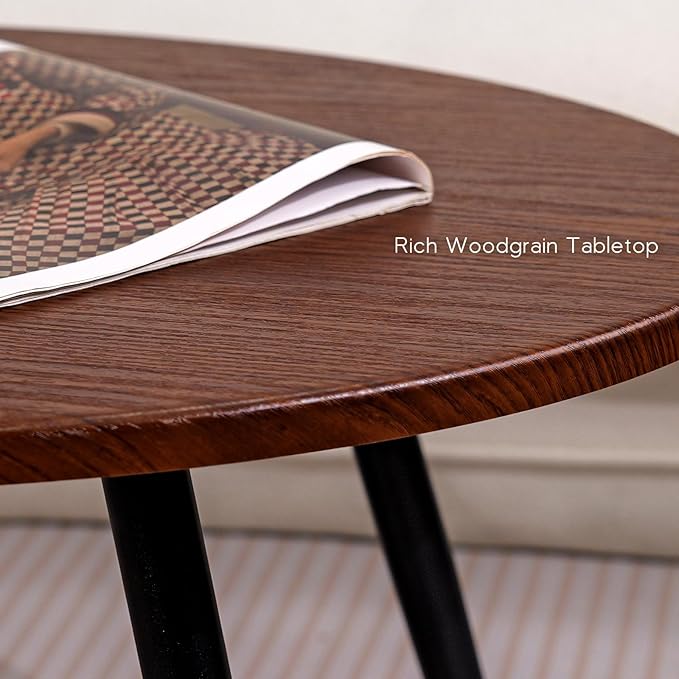 2 Pcs Small Oval Coffee Table, 31.5" Retro Walnut Coffee Tables Nesting Tables