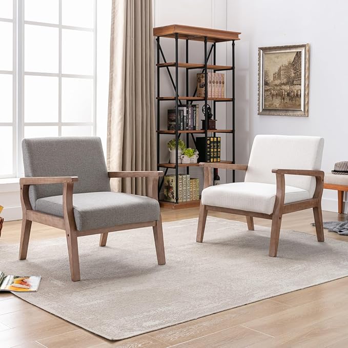 BESTANO Accent Chair Mid Century Modern Armchair, Linen Upholstered Living Room
