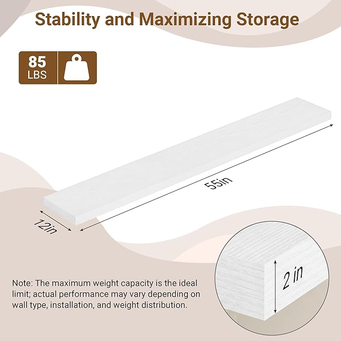 55 Inch Floating Shelves, 12 Inch Deep Floating Shelves
