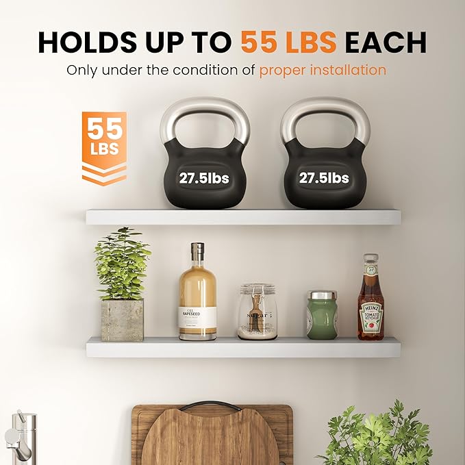 Fun Memories Floating Shelves for Wall, 66 Inch Long Set of 2 Rustic Wood Wall