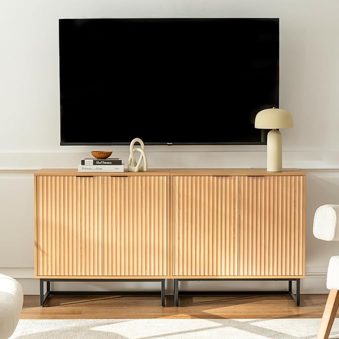 EYYTHUNG Fluted Storage Cabinets Set of 2, Sideboard Buffet Cabinet Modern