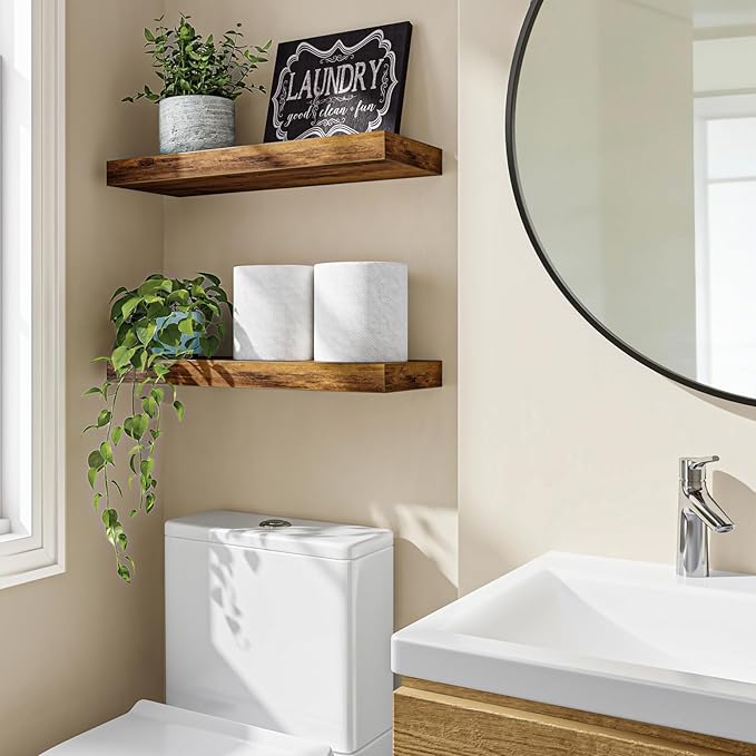 Fixwal Floating Shelves for Wall, 15.7" Wood Wall Mounted Shelves for Living