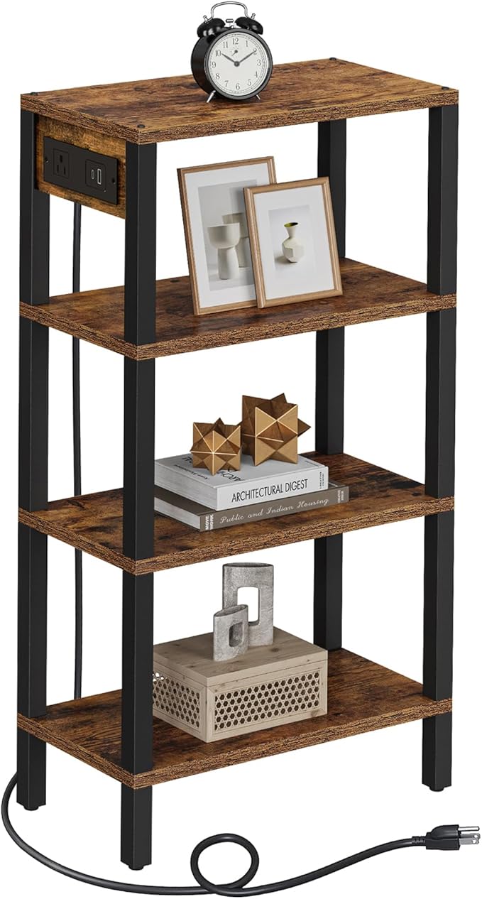 TUTOTAK Narrow Side Table with Charging Station, Small End Table with USB Ports