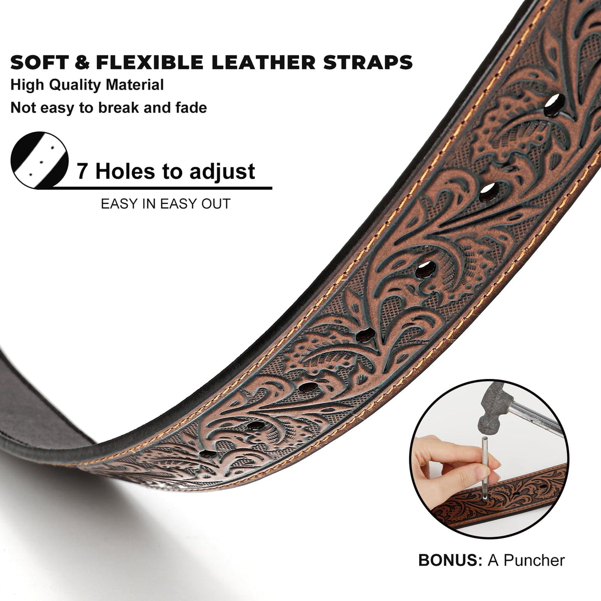 BELTROAD Western Leather Buckle Belt for Men Women Cowboy Cowgirl Mens Leather Belt for Jeans Christmas Men's Belt Gifts