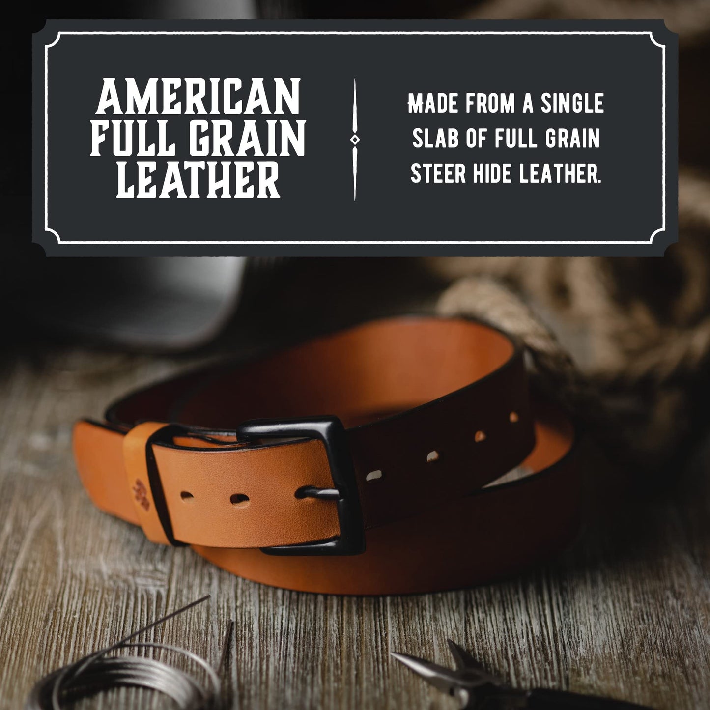 Main Street Forge All American Leather Belt | Made in USA | Men's Heavy Duty Work Belt | Brn-36