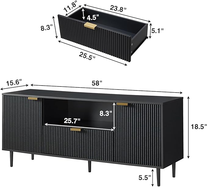 Okvnbjk Black TV Stand for 65 Inch TV, TV Consoles for Living Room, TV Stand
