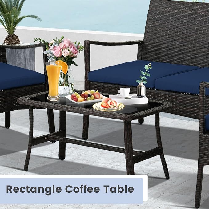 Tangkula 8 Pieces Outdoor Conversation Set, Patio PE Wicker Sofa
