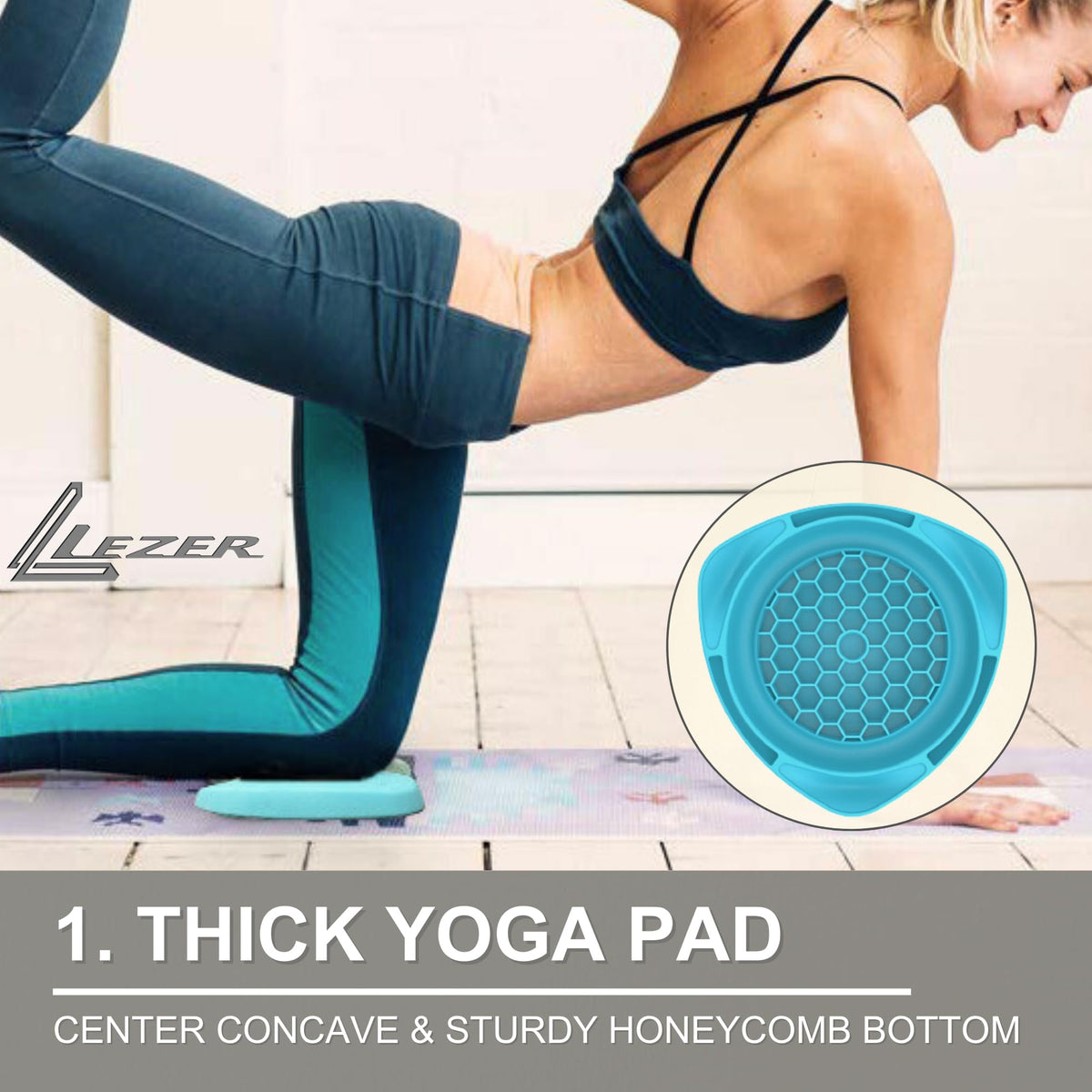 LEZER 2 IN 1 Yoga Knee Pad Slider, Core Gliding Disc, Extra Thick Yoga Mat, Cushion, Wrist Support, Exercise, Home Gym Workout Equipment, Honeycomb Structure, Set of 2