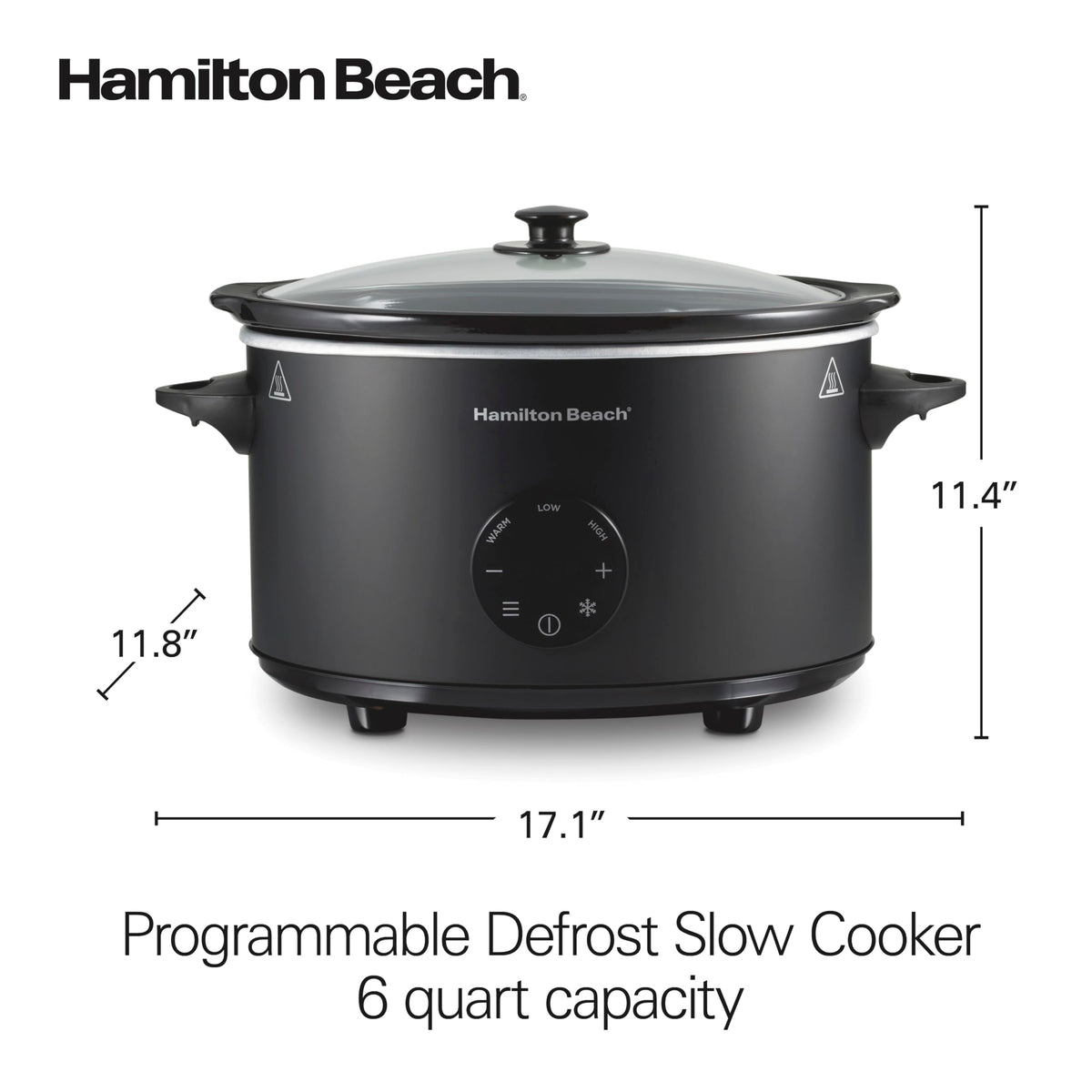 Hamilton Beach 6 Quart Set & Forget Programmable Slow Cooker with Defrost Function, Flexible Programming, Adjustable Countdown Timer, Large Dishwasher Safe Stoneware Crock and Glass Lid, Black (33765)
