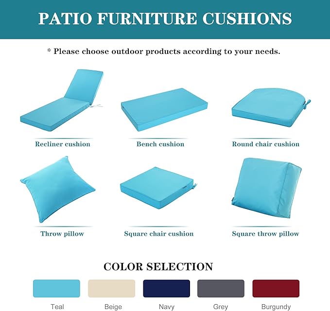 Chaise Lounge Cushion Outdoor, Waterproof and Stain-Resistant Lounge Deck