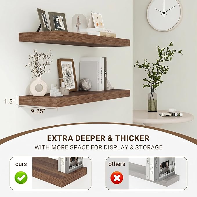 Acovy 24 Inch Floating Shelves, Wooden Shelves