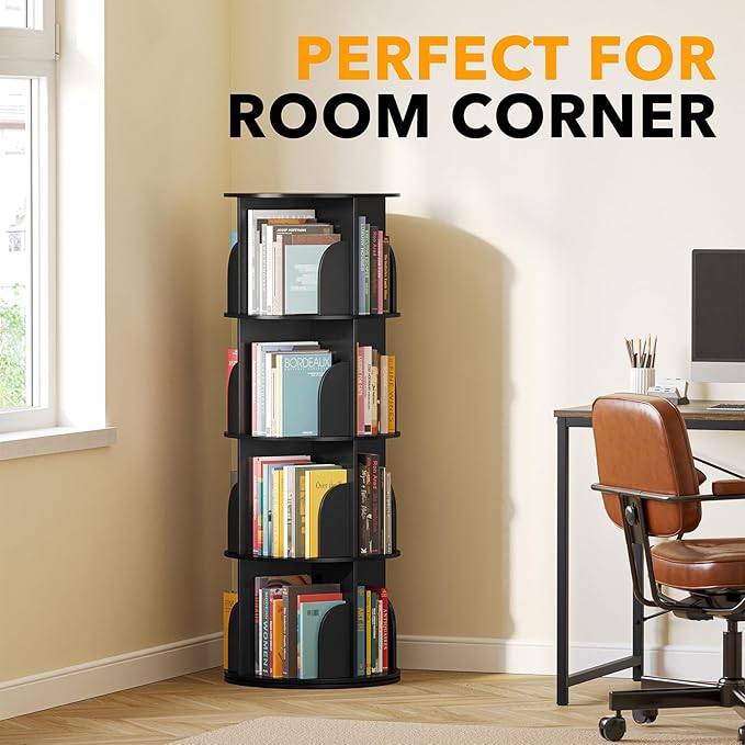 SpaceAid 4 Tier Rotating Bookshelf Tower, Spinning Bookcase Lazy Susan
