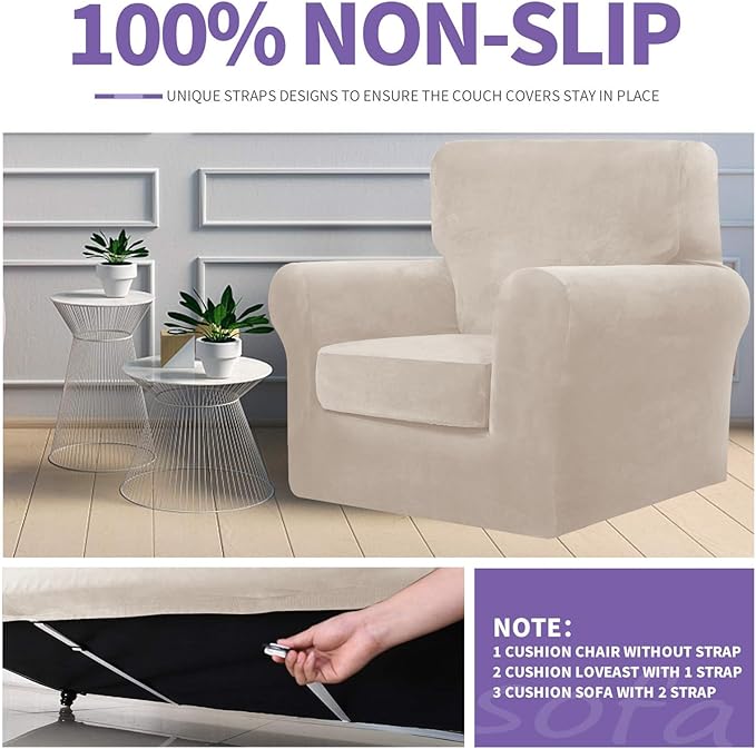 ZNSAYOTX Oversized Velvet Couch Cover 4 Piece Stretch Sofa Covers