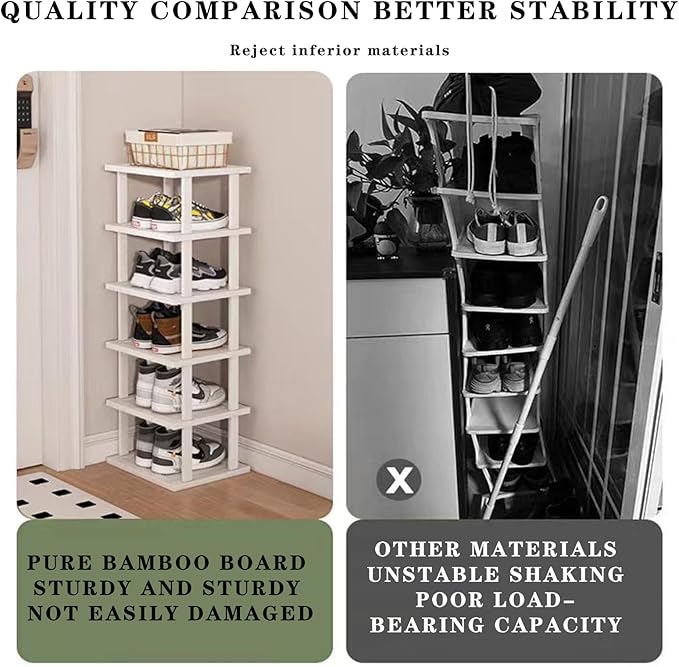 SAN HE Bamboo Shoe Rack 17 Tier- Vertical Shoe Rack