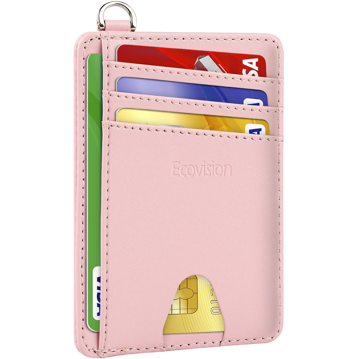 EcoVision Slim Minimalist Front Pocket Wallet, RFID Blocking Credit Card Holder Wallet with Detachable D-Shackle for Men Women