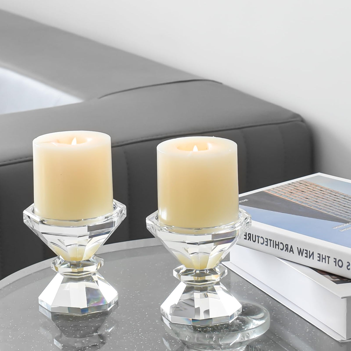 Marvala Crystal Candle Holders, Pillar Candlestick Set of 2, Modern Elegant Tall Crystal Candlesticks for Wedding Centerpieces, Christmas, Dining Table, Home, Party Decor