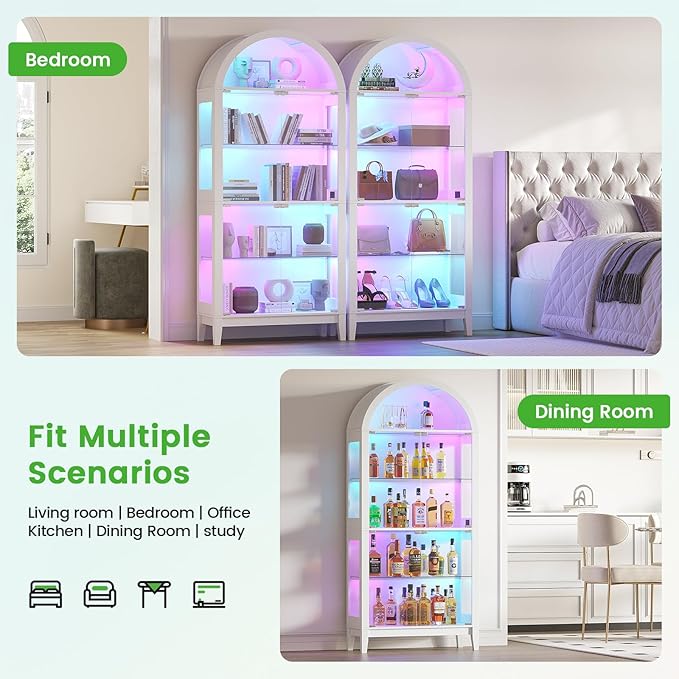 HNEBC Arched Display Case with RGB Lights, LED Curio Cabinet with Shelf