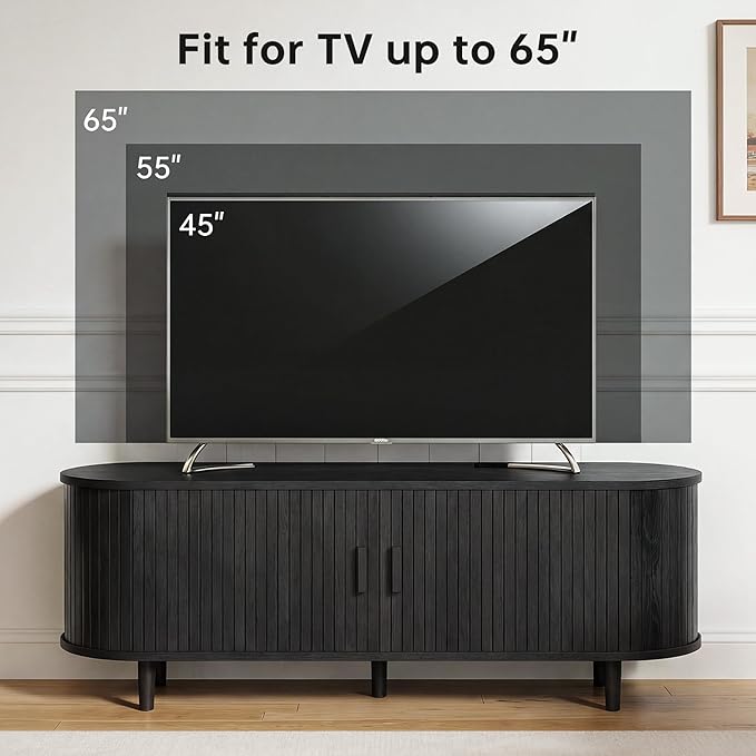 58" Mid Century Modern TV Stand, Wood TV Consoles