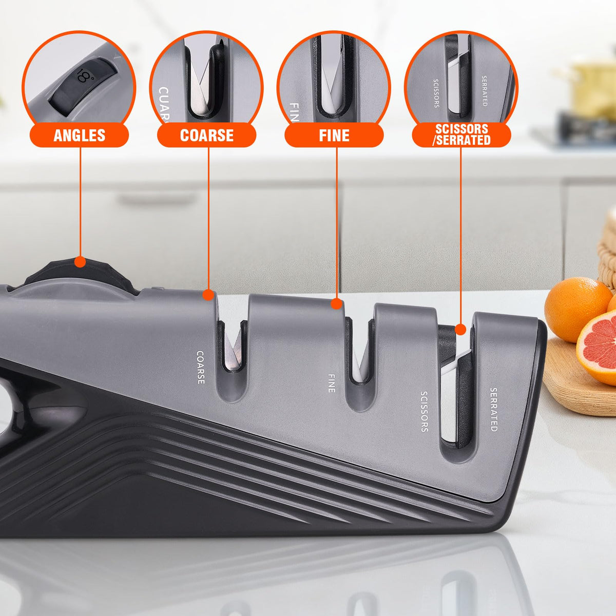 Knife Sharpener with 5 Adjustable Angle, Coarse & Fine Knife Sharpener Tool, Handheld Manual Knives Sharpener for All Knives Including Kitchen Knives, Pocket, Scissors