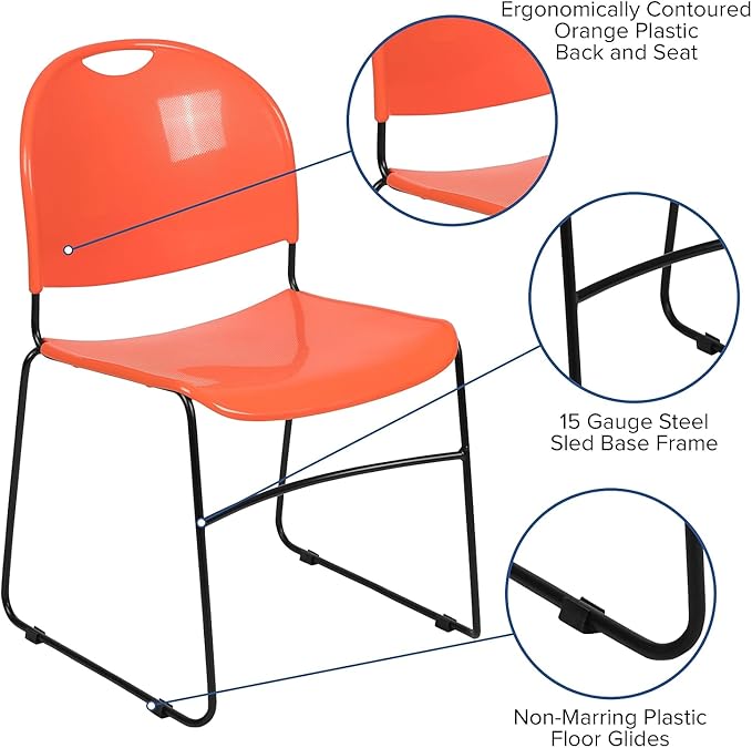 Flash Furniture HERCULES Series 880 lb. Capacity Orange Ultra-Compact Stack