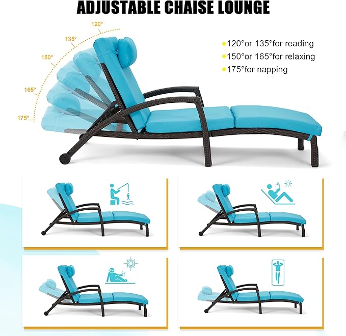 HOMREST Chaise Lounge Chairs Set of 4, PE Rattan Wicker Lounge Chair