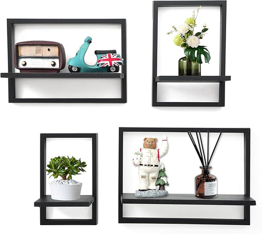 PHOENANCEE Square Floating Shelves, Framed Wall Shelf Decorative Set of 4