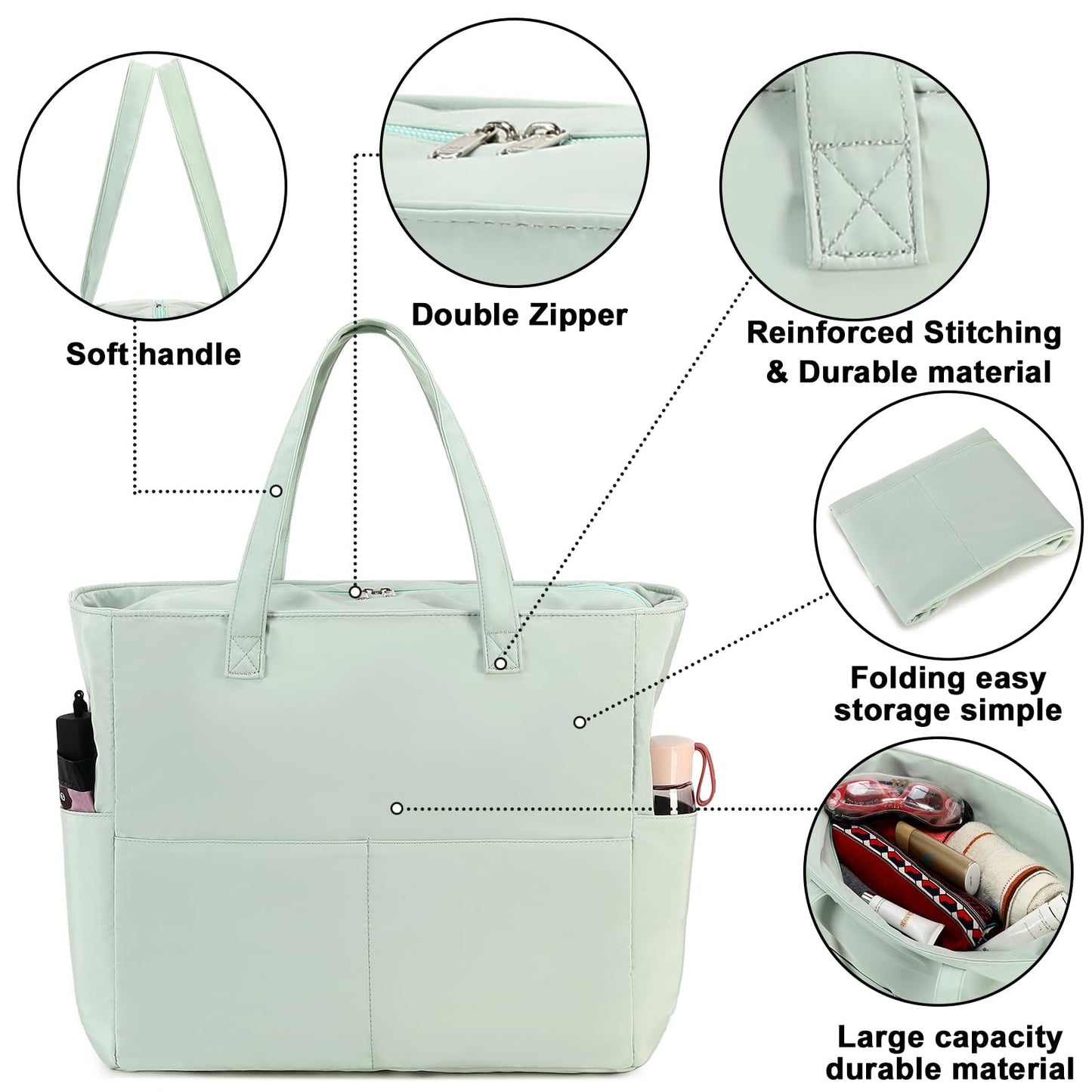 Waterproof Beach Tote Pool Bags for Women Ladies Extra Large Gym Tote Carry On Bag With Wet Compartment for Weekender Travel (Light green)