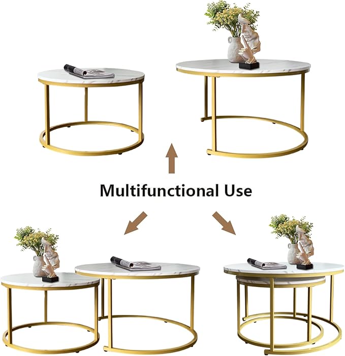 AT-VALY Coffee Table Set of 2 Nesting Tables, Round Sofa Table