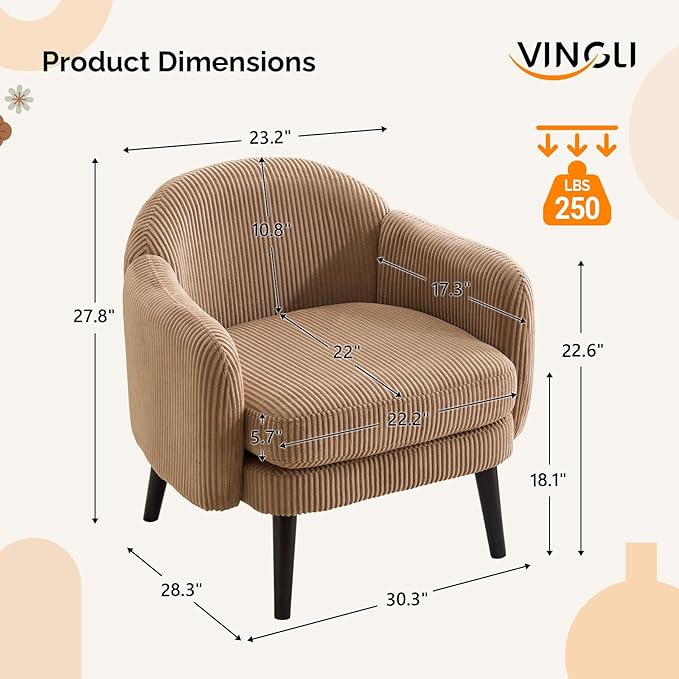 VINGLI 30.3" Wide Modern Barrel Accent Armchairs Set of 2