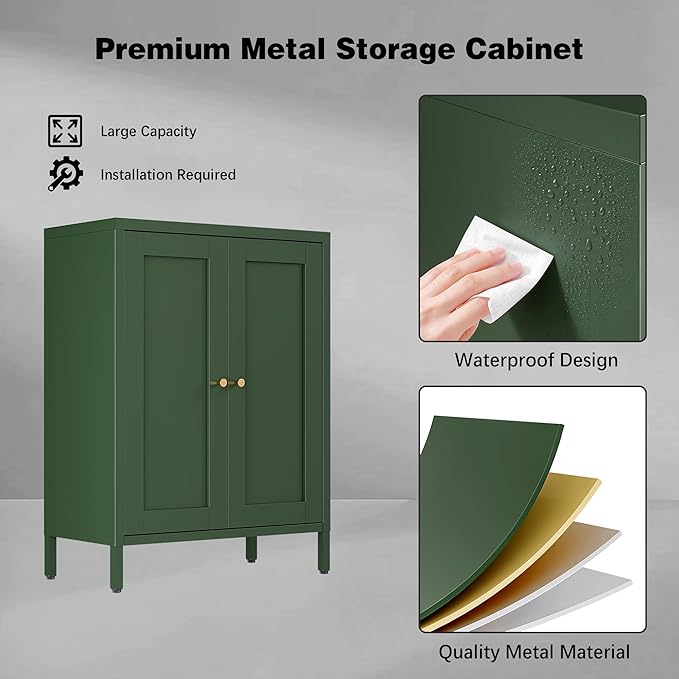 Bevivog Small Bathroom Storage Cabinet, Metal Floor Cabinets Sideboard