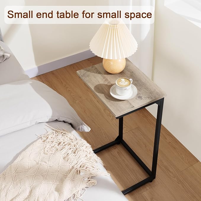 AMHANCIBLE C Shaped End Tables Set of 2, Couch Side Tables that Slide Under Sofa
