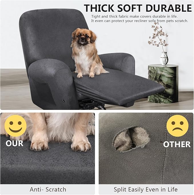 ANARACHON Leather Look Recliner Chair Covers Stay in Place 4-Piece Recliner