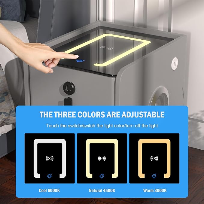 Smart Nightstand with 2 Drawers, with Fingerprint Lock Drawer, Nightstand with