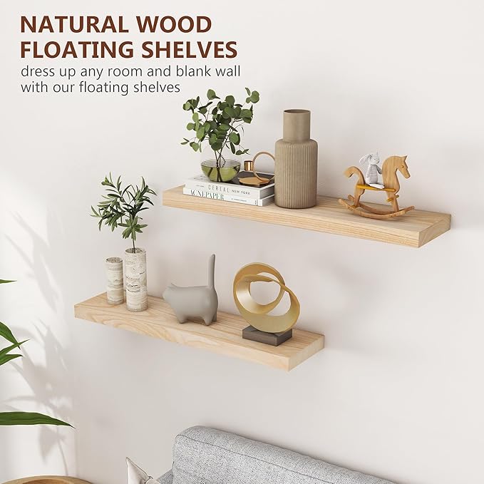 fuqing 30 Inch Floating Shelves | Natural Wood Wall Shelves Set of 2 | 30" W x