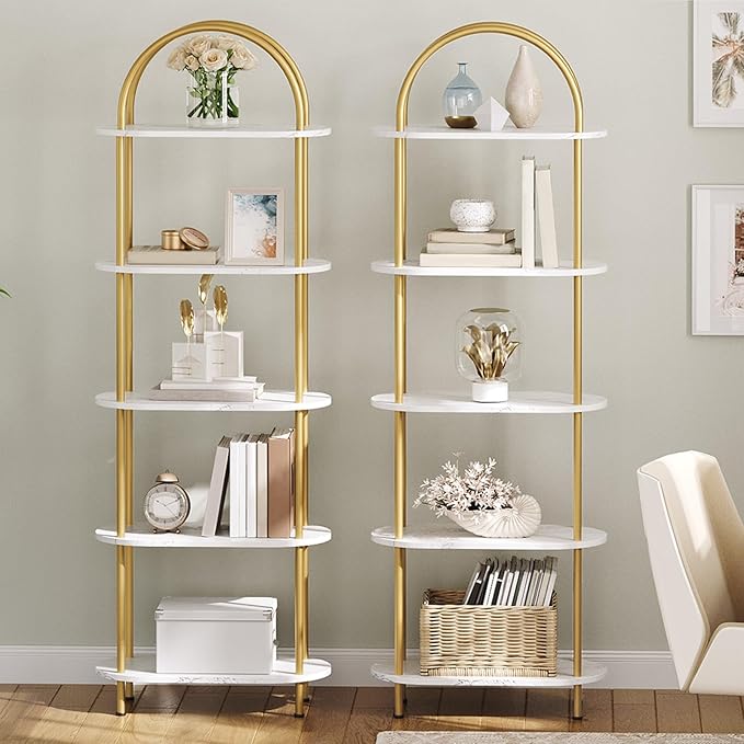 HOOBRO 5 Tier Open Bookshelf, Industrial Arched Bookcase Display Shelf Rack