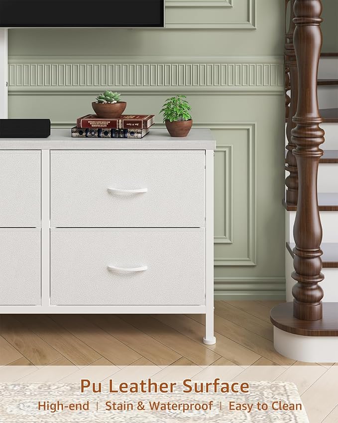 TV Stand with Mount, Fabric Dresser with 6 Drawers