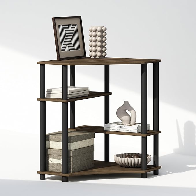 Furinno Turn-N-Tube Storage Shelves, 4-Tier Corner Shelf, Toolless Assembly