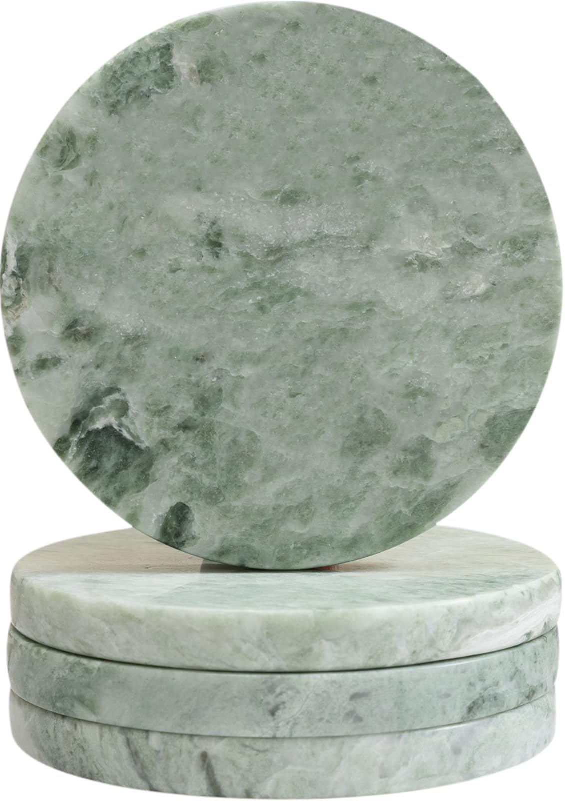 Green Marble Drink Coasters, Natural Stone Coasters - Set of 4, Elegant Home Decor