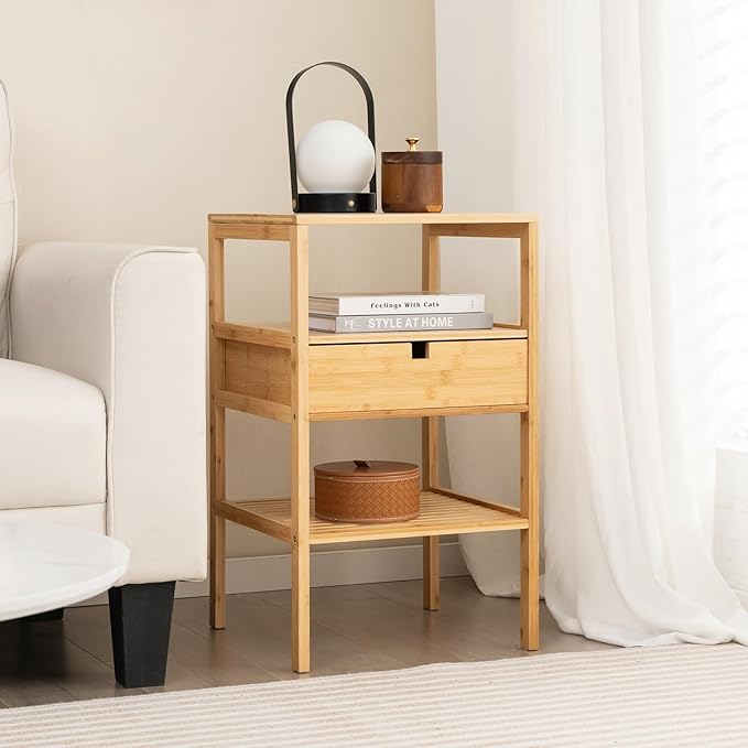 Giantex Bamboo Nightstands Set of 2, Wood Side Tables
