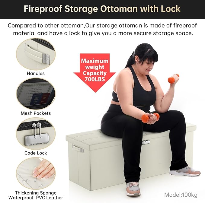 ENGPOW Storage Ottoman, Fireproof Folding Bench