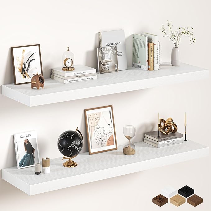 White Floating Shelves 55Inch Long, 12 Inch Deep Floating Shelves