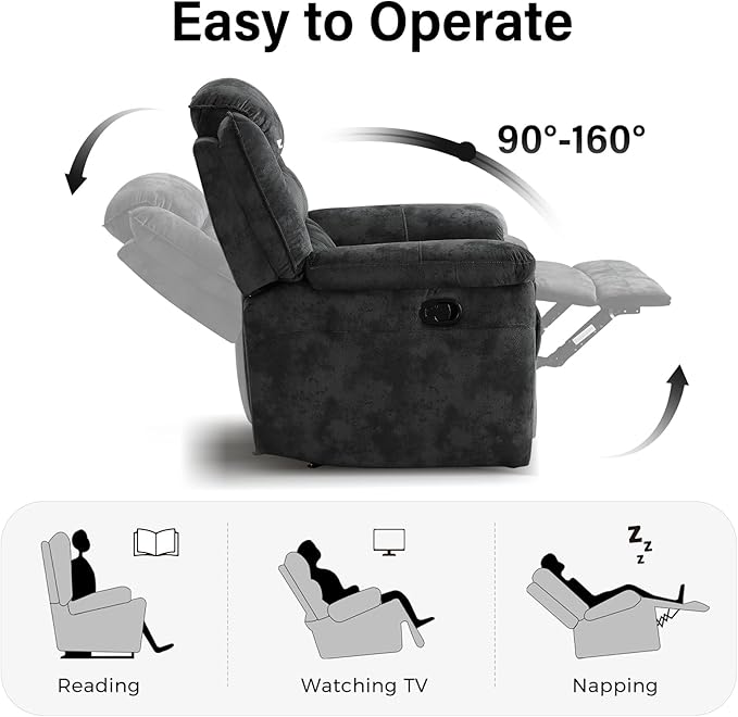 EBELLO Manual Recliner Chair, Soft Fabric Recliner Sofa